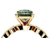 Solitaire Engagement Ring Setting for Fancy Green Radiant Cut Center with Milgrain Bezel Accents and Prong Head in Yellow Gold