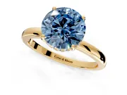 Solitaire Engagement Ring Setting for Fancy Blue Round Cut Center with Fine Wire Band and Prong Head in Yellow Gold