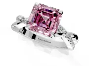 Solitaire Engagement Ring Setting for Fancy Pink Asscher Cut Center with Half-Pave Crossover Band and Prong Head in Platinum