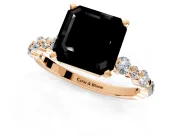 Solitaire Engagement Ring Setting for Fancy Black Asscher Cut Center with Alternating Size Accents and Prong Head in Rose Gold