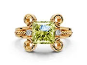 Solitaire Engagement Ring Setting for Fancy Yellow Princess Cut Center with Twisted Band and Scroll Prong Head in Yellow Gold