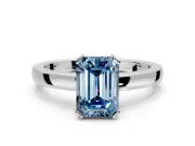 Solitaire Engagement Ring Setting for Fancy Blue Emerald Cut Center with Plain Band and Flat Tab Prong Head in Sterling Silver