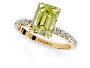 Solitaire Engagement Ring Setting for Fancy Yellow Emerald Cut Center with Micro Pave Band and Prong Head in Yellow Gold