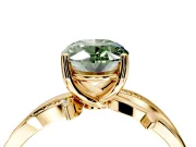 Solitaire Engagement Ring Setting for Fancy Green Oval Center with Pave and Plain Crossover Band and Prong Head in Yellow Gold