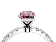 Open Basket Engagement Ring Setting for Fancy Pink Emerald Cut Center with Pave Band and Prong Head in Platinum