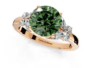 Solitaire Engagement Ring Setting for Fancy Green Round Cut Center with Marquise Flower Shoulders and Prong Head in Rose Gold