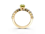 Shared-Prong Engagement Ring Setting for Fancy Yellow Emerald Cut Center with Graduated Accents and Prong Head in Yellow Gold