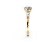 Bar-Set Engagement Ring Setting for Round Cut Center with Tapered Baguette Accents and Prong Head in Yellow Gold