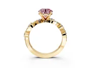 Solitaire Engagement Ring Setting for Fancy Pink Round Cut Center with Bar-Station Pave Twist and Prong Head in Yellow Gold