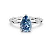Hidden Halo Engagement Ring Setting for Fancy Blue Pear-Shaped Center with Thin Rounded Band and Prong Head in White Gold