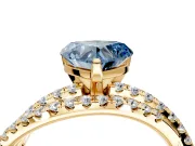 Solitaire Engagement Ring Setting for Fancy Blue Heart-Shaped Center with Woven 3-Strand Pave Band and Prong Head in Yellow Gold