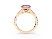 Solitaire Engagement Ring Setting for Fancy Pink Asscher Cut Center with Pave Split Shank and Prong Head in Rose Gold