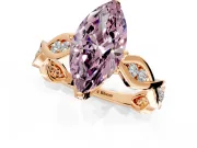 Solitaire Engagement Ring Setting for Fancy Pink Marquise Center with Accented Twist Band and Leaf Prong Head in Rose Gold