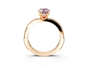 Solitaire Engagement Ring Setting for Fancy Pink Oval Center with Milgrain-Edged Pave Band and Prong Head in Rose Gold