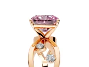 Solitaire Engagement Ring Setting for Fancy Pink Radiant Cut Center with Criss-Cross Accent Band and Prong Head in Rose Gold
