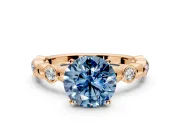 Solitaire Engagement Ring Setting for Fancy Blue Round Cut Center with Beaded Bezel Station Band and Prong Head in Rose Gold