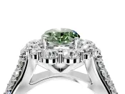 Large Accent Halo Engagement Ring Setting for Fancy Green Oval Center with Pave Split Shank and Prong Head in Sterling Silver