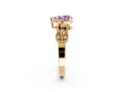 Leaf Engagement Ring Setting for Fancy Pink Pear-Shaped Center with Milgrain Accent Band and Prong Head in Yellow Gold