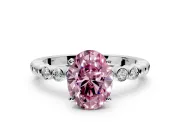Solitaire Engagement Ring Setting for Fancy Pink Oval Center with Bezel-Dot Beaded Band and Prong Head in Platinum