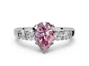 5 Stone Engagement Ring Setting for Fancy Pink Pear-Shaped Center with Plain Band and Prong Head in Platinum