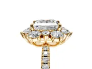 Floral Halo Engagement Ring Setting for Princess Cut Center with Pave Accents and Prong Head in Yellow Gold