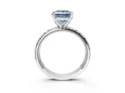 Solitaire Engagement Ring Setting for Fancy Blue Princess Cut Center with XO Engraved Band and Prong Head in Sterling Silver