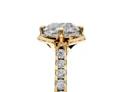 Floral Engagement Ring Setting for Cushion Cut Center with Pave Band and Floral Prong Head in Yellow Gold