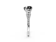 3 Stone Engagement Ring Setting for Fancy Black Heart-Shaped Center with Crossover Basket, Pave Band and Prong Head in Platinum
