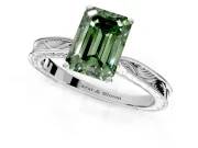 Solitaire Engagement Ring Setting for Fancy Green Emerald Cut Center with Engraved Milgrain Band and Prong Head in Platinum