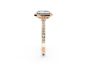 Halo Engagement Ring Setting for Fancy Blue Radiant Cut Center with Pave Accents, Heart Basket and Prong Head in Rose Gold