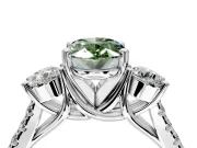 3 Stone Engagement Ring Setting for Fancy Green Oval Center with Crossover Basket, Pave Band and Prong Head in Platinum