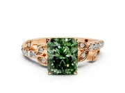 Leaf Motif Engagement Ring Setting for Fancy Green Radiant Cut Center with Pave Band and Prong Head in Rose Gold