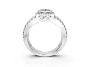 Halo Engagement Ring Setting for Princess Cut Center with Wide-Open Pave Split Shank and Prong Head in Platinum