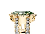 Halo Engagement Ring Setting for Fancy Green Marquise Center with Wide-Open Pave Split Shank and Prong Head in Yellow Gold
