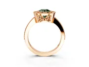 Halo Engagement Ring Setting for Fancy Green Round Cut Center with Milgrain Halo, Pave Band and Prong Head in Rose Gold