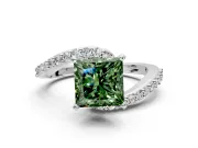 Solitaire Engagement Ring Setting for Fancy Green Princess Cut Center with Pave Bypass Swirl Band and Prong Head in Sterling Silver