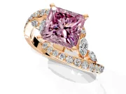 Solitaire Engagement Ring Setting for Fancy Pink Princess Cut Center with Pave Bypass Twist Band and Prong Head in Rose Gold