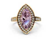 Halo Engagement Ring Setting for Fancy Pink Marquise Center with Outer Bezel Rim, Pave Band and Prong Head in Yellow Gold