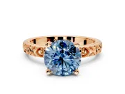 Solitaire Engagement Ring Setting for Fancy Blue Round Cut Center with XO Engraved Band and Prong Head in Rose Gold