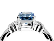Solitaire Engagement Ring Setting for Fancy Blue Emerald Cut Center with Grooved Bar Accent Band and Prong Head in Sterling Silver