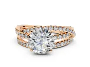 Solitaire Engagement Ring Setting for Round Cut Center with Woven 3-Strand Pave Band and Prong Head in Rose Gold