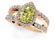 Halo Engagement Ring Setting for Fancy Yellow Pear-Shaped Center with Wide-Open Pave Split Shank and Prong Head in Rose Gold