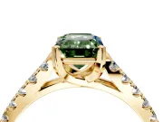 Solitaire Engagement Ring Setting for Fancy Green Emerald Cut Center with Partway Pave Band and Prong Head in Yellow Gold
