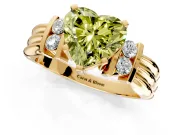 Solitaire Engagement Ring Setting for Fancy Yellow Heart-Shaped Center with Grooved Bar Accent Band and Prong Head in Yellow Gold