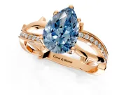 Solitaire Engagement Ring Setting for Fancy Blue Pear-Shaped Center with Pave and Plain Crossover Band and Prong Head in Rose Gold
