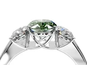 3 Stone Engagement Ring Setting for Fancy Green Oval Center with Raised Basket Heads and Prong Head in Platinum