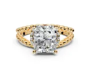 Halo Engagement Ring Setting for Radiant Cut Center with Rope Twist Split Shank and Prong Head in Yellow Gold