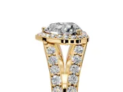 Halo Engagement Ring Setting for Heart-Shaped Center with Narrow Pave Split Shank and Prong Head in Yellow Gold