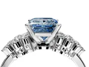 Cluster Engagement Ring Setting for Fancy Blue Princess Cut Center with 2-Row Shoulder Clusters and Prong Head in Platinum