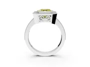 Halo Engagement Ring Setting for Fancy Yellow Asscher Cut Center with Milgrain Halo, Pave Band and Prong Head in Platinum